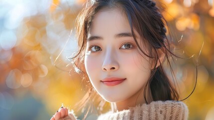 Fototapeta premium Beautiful smiled korean woman kiss expression, hand kiss away pose
