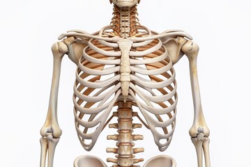 Anatomical illustration of a human rib cage skeleton isolated on a white background, showcasing detailed ribs and sternum bones in a simplified yet realistic style.