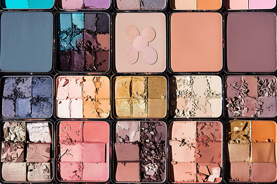 Colorful eyeshadow palette with pink and brown shades, perfect for a makeup tutorial or beauty blog. 
