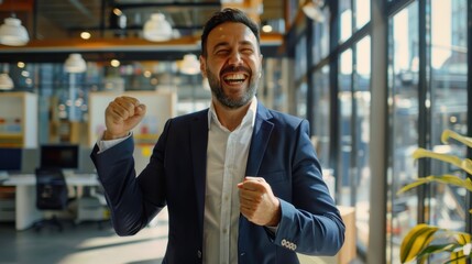 The joyful triumphant businessman