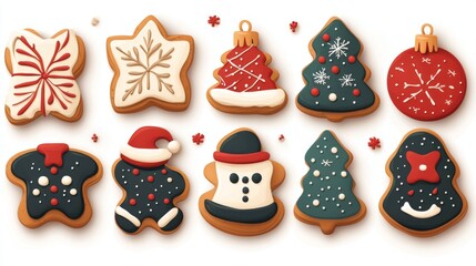 Obraz premium Deliciously decorated Christmas cookies featuring festive shapes and vibrant colors perfect for holiday celebrations.
