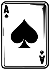 Ace of Spades playing card, featuring a large central spade symbol with a classic design sketch engraving generative ai PNG illustration. Scratch board imitation. Black and white image.