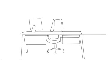 Desk in the office. Office concept one-line drawing