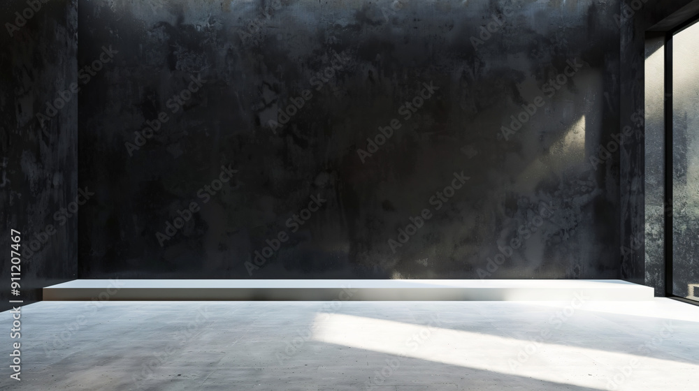 Poster bright minimalist room with concrete floor and a sunlit window creating a luminous area on the floor