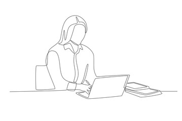 Man working in office. Office concept one-line drawing