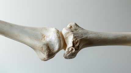 Fototapeta premium Close up of an animal leg bone joint on white background showing texture and detail