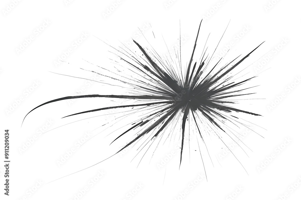 Aufkleber converging lines and intersecting paths forming an abstract pattern with a central focus, symbolizing complexity and dynamic motion in a minimalist black and white style