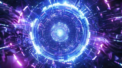 Fototapeta premium Abstract Circular Glowing Light Tunnel in a Digital World