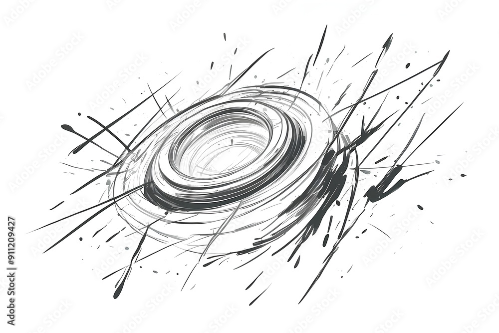 Poster swirling vortex of lines in monochrome, creating a hypnotic and dynamic effect, representing concept