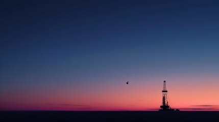 The drilling rig at sunset