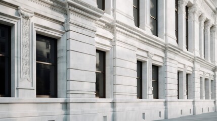 Close-up of the facade of a building with white columns.