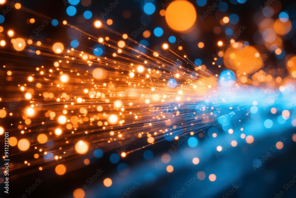 Poster blue and orange light trails captured in motion, creating a sense of high-speed movement. the bokeh 