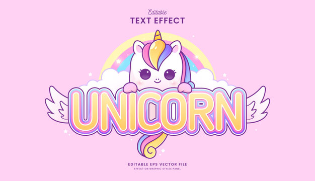 decorative unicorn with mascot editable text effect vector design