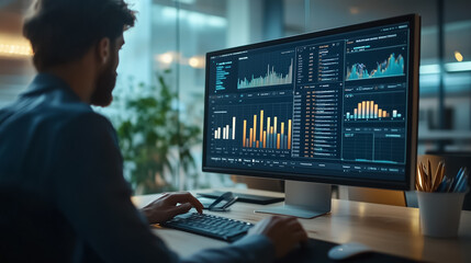 Highly skilled professional data analyst who specializes in advanced data visualization techniques while working at a modern office