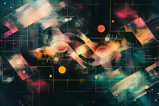 Retro futuristic landscape with blue, pink and white neon lights, evoking a sense of nostalgia and wonder, perfect for 80s themed projects. , printspace