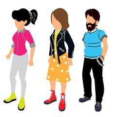 Fototapeta premium Vector Illustration of Trendy Young Adults in Stylish Clothing