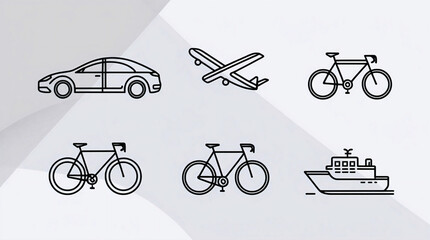 thin line icons depict transportation,