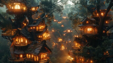 Naklejka premium A fantasy village nestled in the heart of an enchant