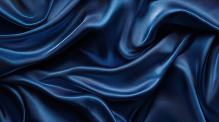 Fototapeta premium Detailed close-up of blue silky fabric creating elegant waves, depicting a smooth and luxurious texture. The image conveys a sense of softness and motion with visual appeal.