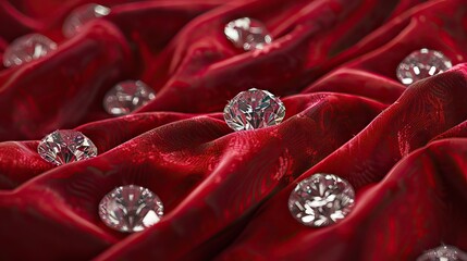 Wall decor. Background. Wall covered with quilted red satin fabrics and gold buttons. AI generated illustration