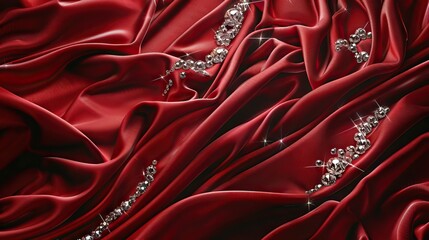 Wall decor. Background. Wall covered with quilted red satin fabrics and gold buttons. AI generated illustration