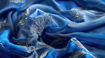 Smooth elegant blue silk can use as background. AI generated illustration