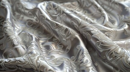 Jacquard, organza and silk for sewing. Cream Color Jacquard Brocade Fabric, 3D Jacquard Yarn Fabric with Floral and Plant. AI generated illustration