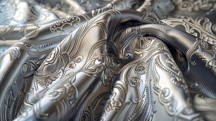 Jacquard, organza and silk for sewing. Cream Color Jacquard Brocade Fabric, 3D Jacquard Yarn Fabric with Floral and Plant. AI generated illustration