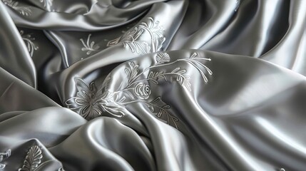 Texture background Silk fabric Black white color Luxurious soft silk hand is black and white paisley pattern In fact seal printing is combined. AI generated illustration