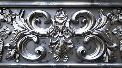 Carved metal plaque made of silver with a pattern of two lotus flowers. AI generated illustration