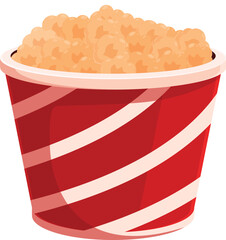 Red and white striped bucket overflowing with delicious buttery popcorn