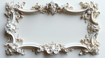 wide golden picture frame with ornate carvings on white background