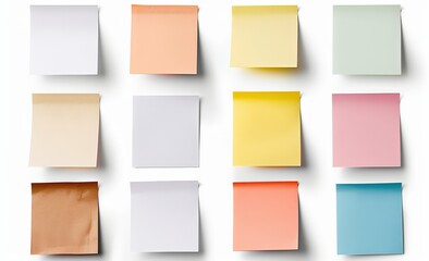 Twelve Colorful Sticky Notes on a White Background