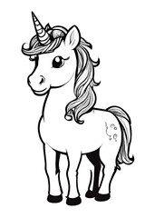 Coloring Page for Kids - Unicorn - Printable - Kindergarten - Teacher - Isolated on White Background - Coloring Book