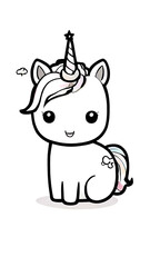 Fototapeta premium Coloring Page for Kids - Unicorn - Printable - Kindergarten - Teacher - Isolated on White Background - Coloring Book