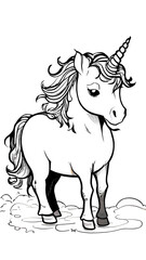 Coloring Page for Kids - Unicorn - Printable - Kindergarten - Teacher - Isolated on White Background - Coloring Book