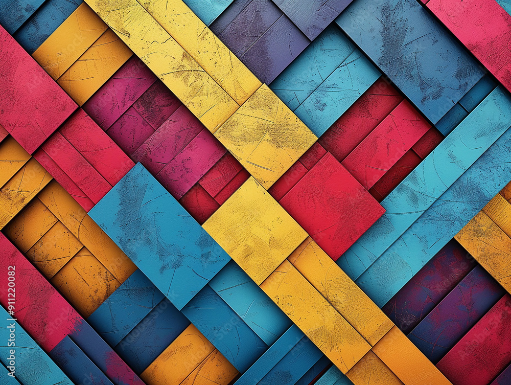 Poster colorful geometric patterns create a vibrant abstract design with textured layers