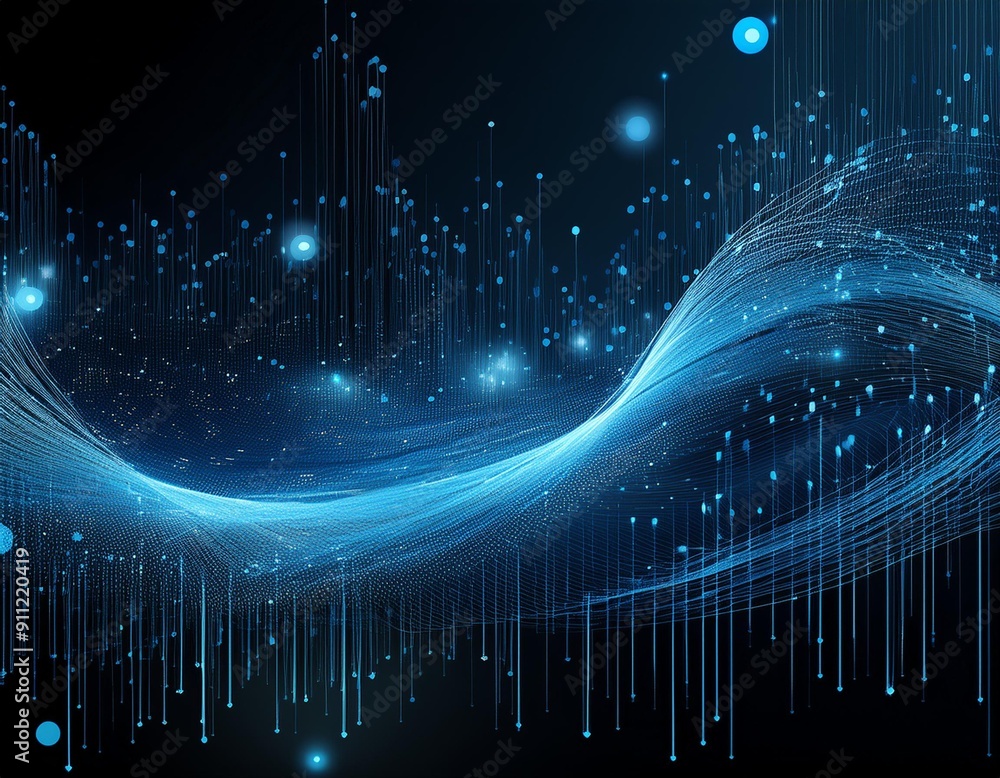Poster digital abstract blue dots and lines isolated on a transparent background