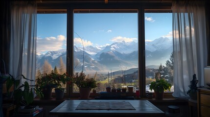 Fototapeta premium beautiful mountain view from inside the house