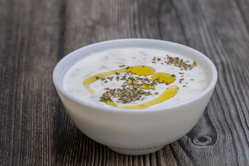 Traditional delicious appetizer; tzatziki (Turkish name; cacik)
