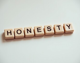 Scrabble-like letter tiles spelling out 'HONESTY' arranged on a clean, white background, conveying a message of integrity and truthfulness.
