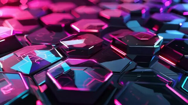 background with layers of transparent hexagons and neon light accents