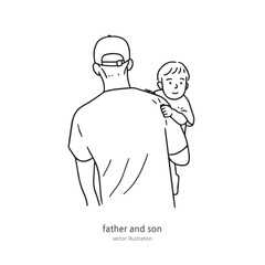 An illustration of a father-son affectionate figure in his father's arms.