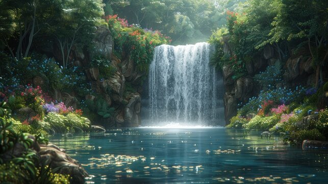 Waterfall in a lush tropical forest