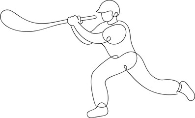 A man is playing baseball and swinging a bat. The image is in black and white and has a simple, linear style