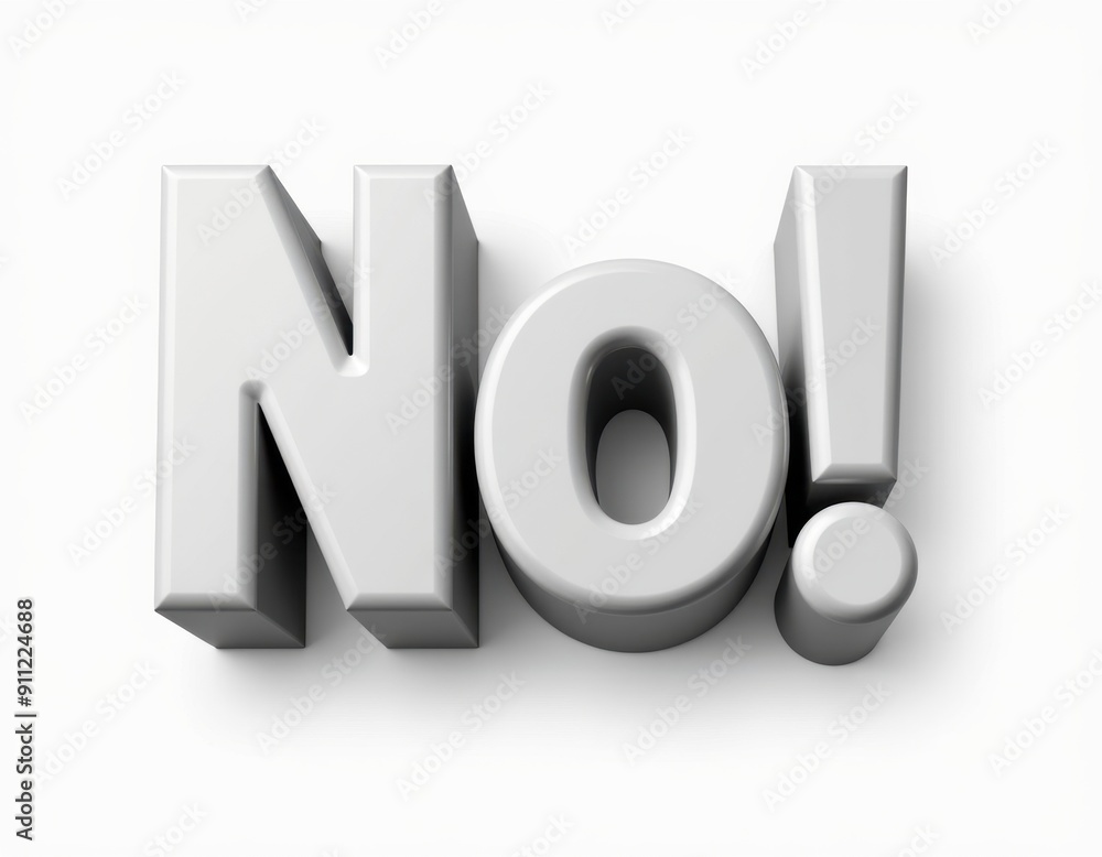 Wall mural 3D text rendering of the word 'NO!' in bold grey letters on a white background.