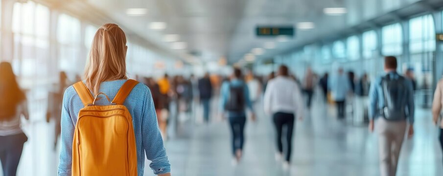 Passengers navigating through a busy domestic airport terminal, illustrating modern travel flow