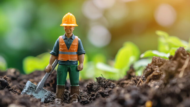 A figurine of a construction worker stands as a powerful symbol of Labor Days unwavering dedication and the indomitable spirit of workers everywhere - Powered by Adobe