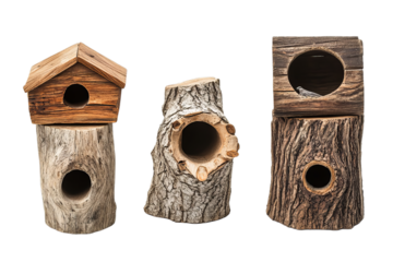 wooden bird house on isolated transparent background