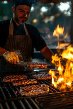 cheft grill beef steak on background